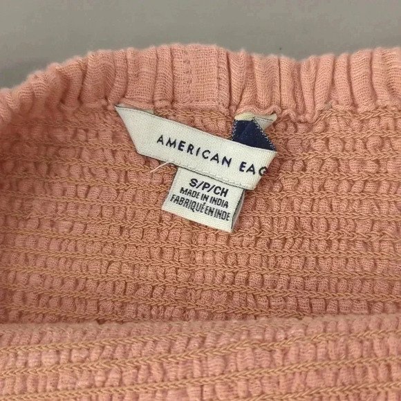 American Eagle Babydoll Crop Top Rouched Cap Sleeve size Small Peach - Picture 4 of 5